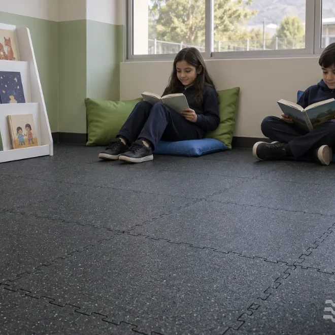 Piso de ecocaucho tipo puzzle
